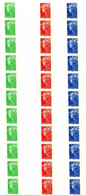 FRANCE - AUTOADHESIFS 219/221 - MARIANNE DE BEAUJARD TVP VERT, ROUGE ET BLEU - 3 ROULETTES DE 11 TIMBRES - Sonstige & Ohne Zuordnung