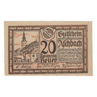 Billet, Autriche, Aschbach N.Ö. Marktgemeinde, 20 Heller, Texte, 1920 - Austria