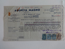 1946 Portugal  "Agencia Magno " Amador E Agencia De Funeraes"  Recibo Receipt With Tax Stamps - Portogallo