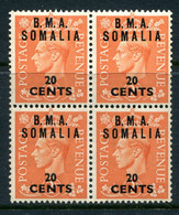 British Occ. Italian Colonies - Somalia - 1948 B.M.A. - 20c On 2d Pale Orange Block Of 4 LHM (SG S12) - Somalië