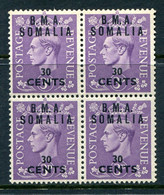 British Occ. Italian Colonies - Somalia - 1948 B.M.A. - 30c On 3d Pale Violet Block Of 4 LHM (SG S14) - Somalië