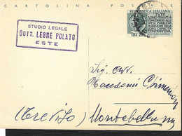 CARTOLINA POSTALE PROPAGANDA REDDITI (INT.159) DA ESTE *10.4.1954* PER MONTEBELLUNA - Interi Postali