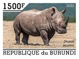 Burundi 2022, Animals, Rhino III, 1val IMPERFORATED - Nuovi