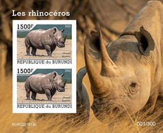 Burundi 2022, Animals, Rhino III, Block IMPERFORATED - Ongebruikt