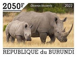 Burundi 2022, Animals, Rhino IV, 1val IMPERFORATED - Neufs