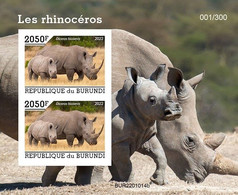 Burundi 2022, Animals, Rhino IV, Block IMPERFORATED - Unused Stamps