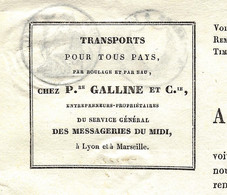 PROTESTANTISME SUISSE  FAMILLE  DE GENEVE	 1833 RARE ENTETE PÏERRE GALLINE TRANSPORT ROULAGE Lyon VOIR HISTORIQUE - 1800 – 1899