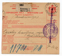 1938. KINGDOM OF YUGOSLAVIA,SERBIA,BELGRADE,PARCEL CARD,OFFICIAL,NO POSTAGE,USED - Dienstmarken