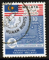 Malayan Federation 1958 Single 10c Stamp To Celebrate Human Rights In Fine Used - Fédération De Malaya