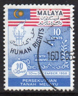 Malayan Federation 1958 Single 10c Stamp To Celebrate Human Rights In Fine Used - Fédération De Malaya