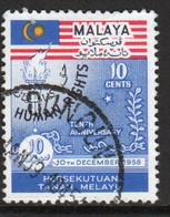 Malayan Federation 1958 Single 10c Stamp To Celebrate Human Rights In Fine Used - Federation Of Malaya