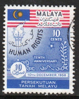 Malayan Federation 1958 Single 10c Stamp To Celebrate Human Rights In Fine Used - Federation Of Malaya