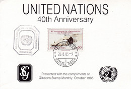 United Nations Geneva Office - 1985 40th Anniversary Commemorative Card With Cachet - Briefe U. Dokumente