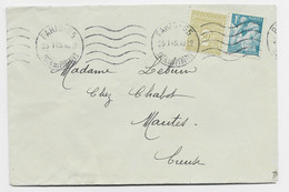 ARC TRIOMPHE 50C+ 1FR IRIS TURQUOISE LETTRE MEC PARIS 55 25.1.1945 AU TARIF - 1944-45 Triumphbogen