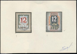 1958 Légrády Sándor Grafikusművész Bélyegterve Portó Bélyeghez 2 Db "12" Terv 1 Lapon, Aláírással. Képméret: 42x52 Mm - Other & Unclassified