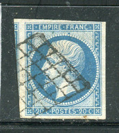 Superbe N° 14B - Cachet Grille & Variété Point Bleu - 1853-1860 Napoléon III