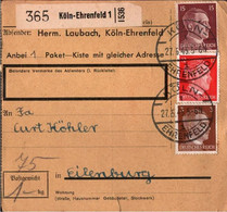 ! 1943 Paketkarte Deutsches Reich Aus Köln Ehrenfeld Nach Eilenburg In Sachsen - Brieven En Documenten