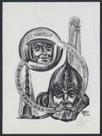 ET Jelzéssel: Űrhajós Ex Libris. Fametszet / Russia Astronaut Bookplate Wood-engraving. Signed 8x11 Cm - Other & Unclassified