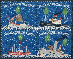 ** Dánia 1957 Karácsony Levélzáró Négyestömb (1 értéken Gumihiba / Gum Disturbance) - Unclassified