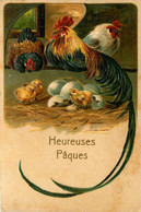 Fête * Heureuses Pâques * Cpa Illustrateur * Coq Poule Poussin * Gaufrée Embossed - Easter