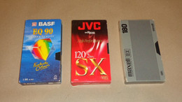 VHS EX180 SX120 EQ90 VIDEO TAPES CASSETTES REWRITABLE - PAL SECAM - LOT OF THREE (3) - USED - Other & Unclassified