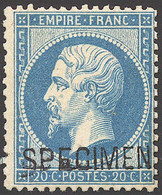 (*) NAPOLEON DENTELE - (*) - N°22d - 20c Bleu Surch. SPECIMEN. TB - 1862 Napoleon III