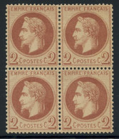 **/* NAPOLEON LAURE - **/* - N°26B- Bloc De 4 - 2 Ex ** - TB - 1863-1870 Napoleon III With Laurels