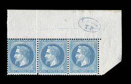 ** NAPOLEON LAURE - ** - N°29A - 20c Bleu - Type I - Bde De 3 - Cdf Avec Contrôle TP - TB - 1863-1870 Napoleon III With Laurels