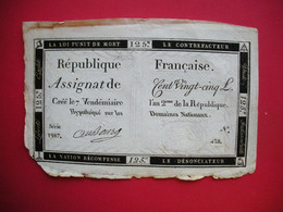 1793 Assignat 125 Livres 7 Vendémiaire An 2 République Révolution Française Aubourg La Loi Punit De Mort Contrefacteur 2 - Assignate