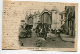 37 TOURS Attelage Cheval  Gare Des Voyageurs Anim 1902 écrite Timb   Excursions De Tours à Vouvray    D07 2022 - Tours