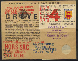 L TIMBRES DE GREVE - L - Pli De Saumur - Du 14/8/1953 - Avec Vignette De Fortune à 4F + Diff. Cachets - TB - Other & Unclassified