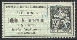 O TIMBRES - TELEPHONE - O - N°6 - 3F Noir S/vert - TB - Telegraph And Telephone