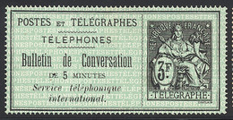 (*) TIMBRES - TELEPHONE - (*) - N°11 - 3F Noir S/vert - TB - Telegraph And Telephone