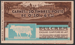 (*) VARIETES - CARNETS - (*) - N°360 C1 - 30c Rouge - S21 - Couv Dulcrem - Timbres Totalement Maculés - Spectaculaire -  - Carnets