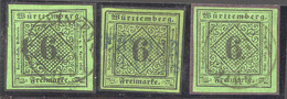 O WURTEMBERG - O - N°3 - 6k Vert (x3) - Obl. Diff. - Grandes Marges - TB/SUP - Other & Unclassified