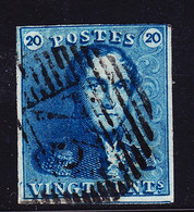 O BELGIQUE - O - N°2 - 20c Bleu Clair - Filet Voisin - TB - 1849 Epaulettes