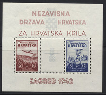 ** CROATIE - BLOCS FEUILLETS - ** - N°1 - ZAGREB 1942 - TB - Croatia