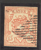 O SUISSE - O - N°23 -(SBK N°20b) - 15Rp Gros Chiffres - Obl Grille - Signé Calves + Certif. Hermann - TB - 1843-1852 Timbres Cantonaux Et  Fédéraux