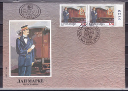 Yugoslavia 1996 Stamp Day Railway Trains FDC - Cartas & Documentos