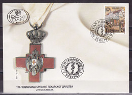 Yugoslavia 1997 125th Anniversary Of The Serbian Medical Association Medicine Red Cross Horses FDC - Cartas & Documentos