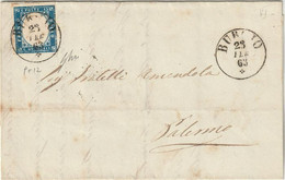 Sicilia 1862 - 15 C. Tipo Sardegna Su Lettera Da Burgio Pt.12 X Palermo Rara - Sassone N.11 - Sicilia