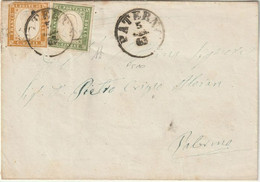 Sicilia 1863 - IV Em. Sardegna 5+10 C. Su Lettera Da Paternò Pt.10 X Palermo Rara Periziata - Sassone N.13E+14E - Sicily