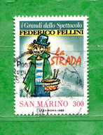 S.Marino ° - 1988 - GRANDI DELLO SPETTACOLO - FELLINI. Unif. 1233.    Usato. - Oblitérés