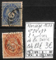 [1932]TB//O/Used-c:22e-Norvège 1877 - N° 24+27, 2 Timbres De La Série - Used Stamps
