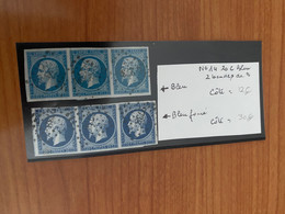 Lot De 2 Bandes De 3 - YT 14 - 20c Bleu - 1853-1860 Napoleon III