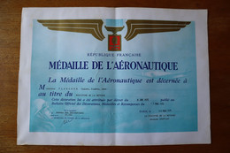 Diplôme Médaille DE L'AERONAUTIQUE  1975  ATTRIBUÉ - Documenti Storici