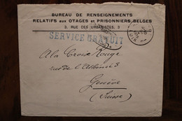 Belgique 1915 Bureau Renseignements Relatifs Aux Otages Et Prisonniers Belges France Cover Ww1 Wk1 Armée Belge - Prisoners