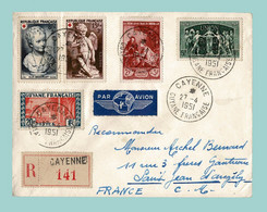 1951. Enveloppe Affranchie Lettre Recommandée Par AVION De CAYENNE, GUYANE FRANÇAISE à 17 St JEAN D'ANGÉLY - Covers & Documents