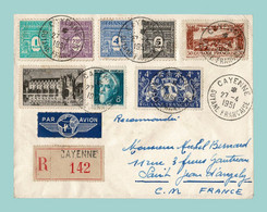 1951. Enveloppe Affranchie Lettre Recommandée Par AVION De CAYENNE, GUYANE FRANÇAISE à 17 St JEAN D'ANGÉLY - Storia Postale