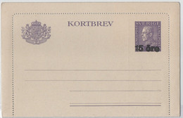 Sweden 1922 Stationary Letter Card 15 O. On 20 O., Unused - Lokale Uitgaven